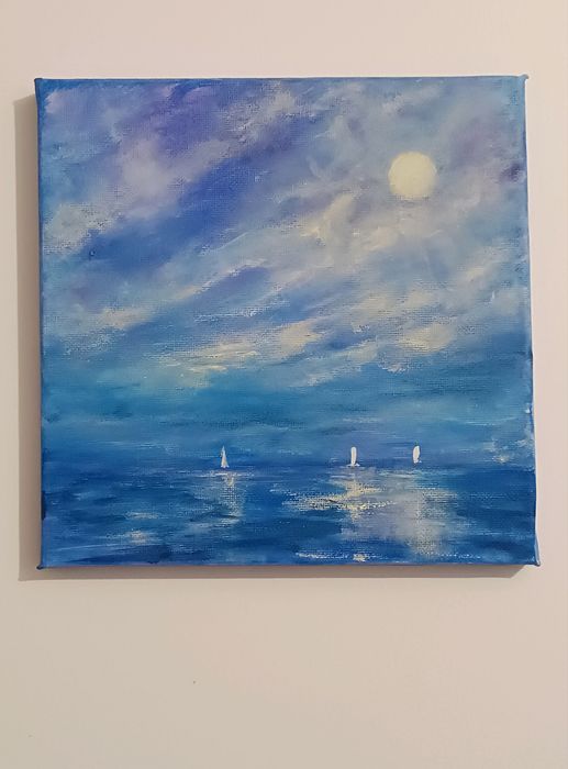 'Blue Magic Night' tablou pictat manual, 20/20 cm