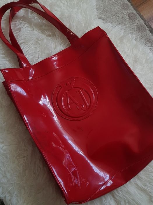 Geanta roșie Armani de lac tote bag