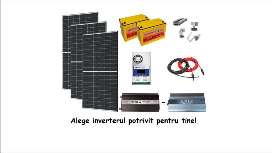 Kit fotovoltaic Off grid 1.2KW, invertor 2000-8000W si cu baterii 105A