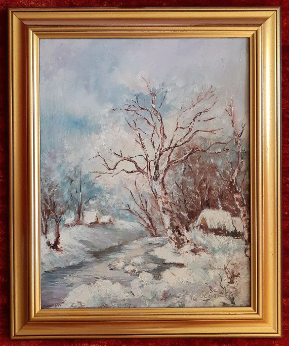 Vand tablou, pictura, peisaj de iarna, Ana Rusu 1992