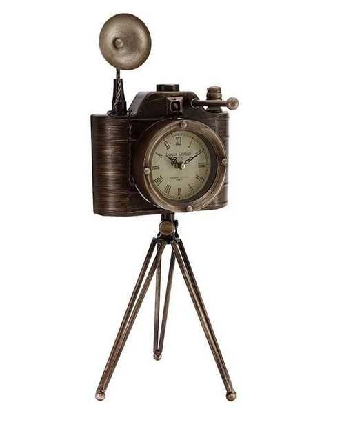 Ceas decorativ Vintage Camera trepied din metal 23 x 21 x 52 cm