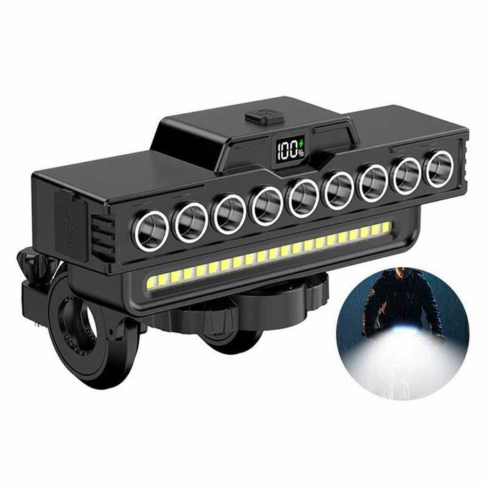 Ултра ярка 9 LED + 21 SMD светлина за велосипед, Фар, Клаксон, Батерия
