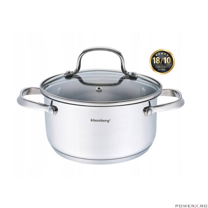 Oala din inox cu capac din sticla, 18cm 2,5litri, compatibila cu toate