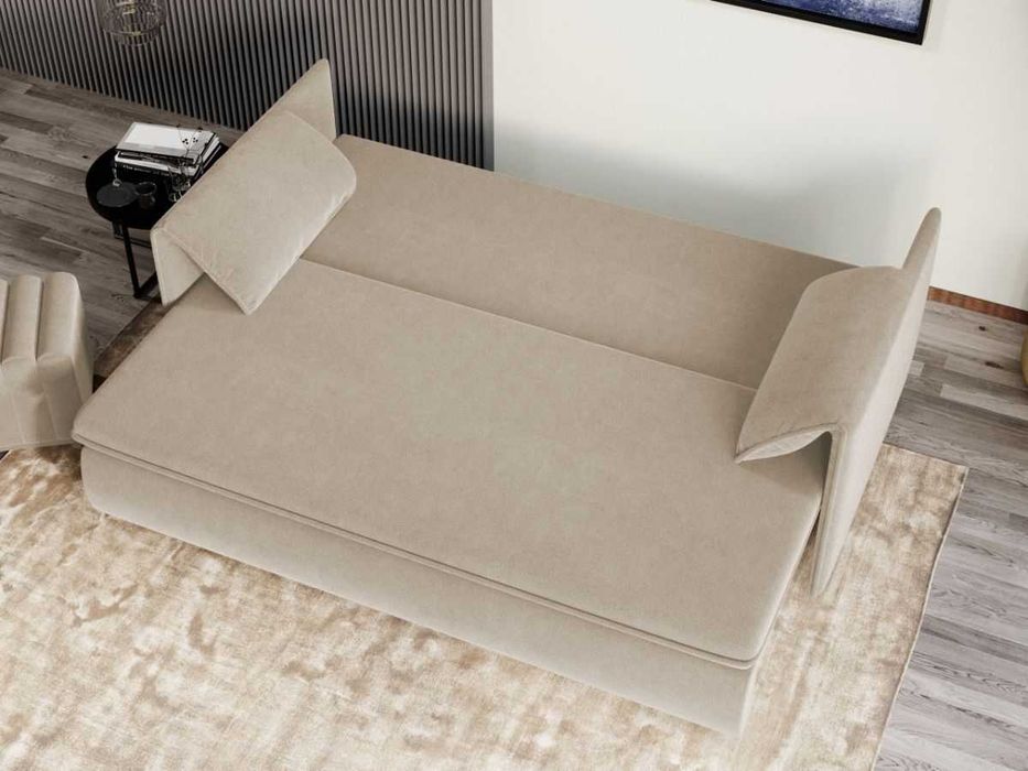 Canapea Extensibila Vanilla Stofa Catifea Crem