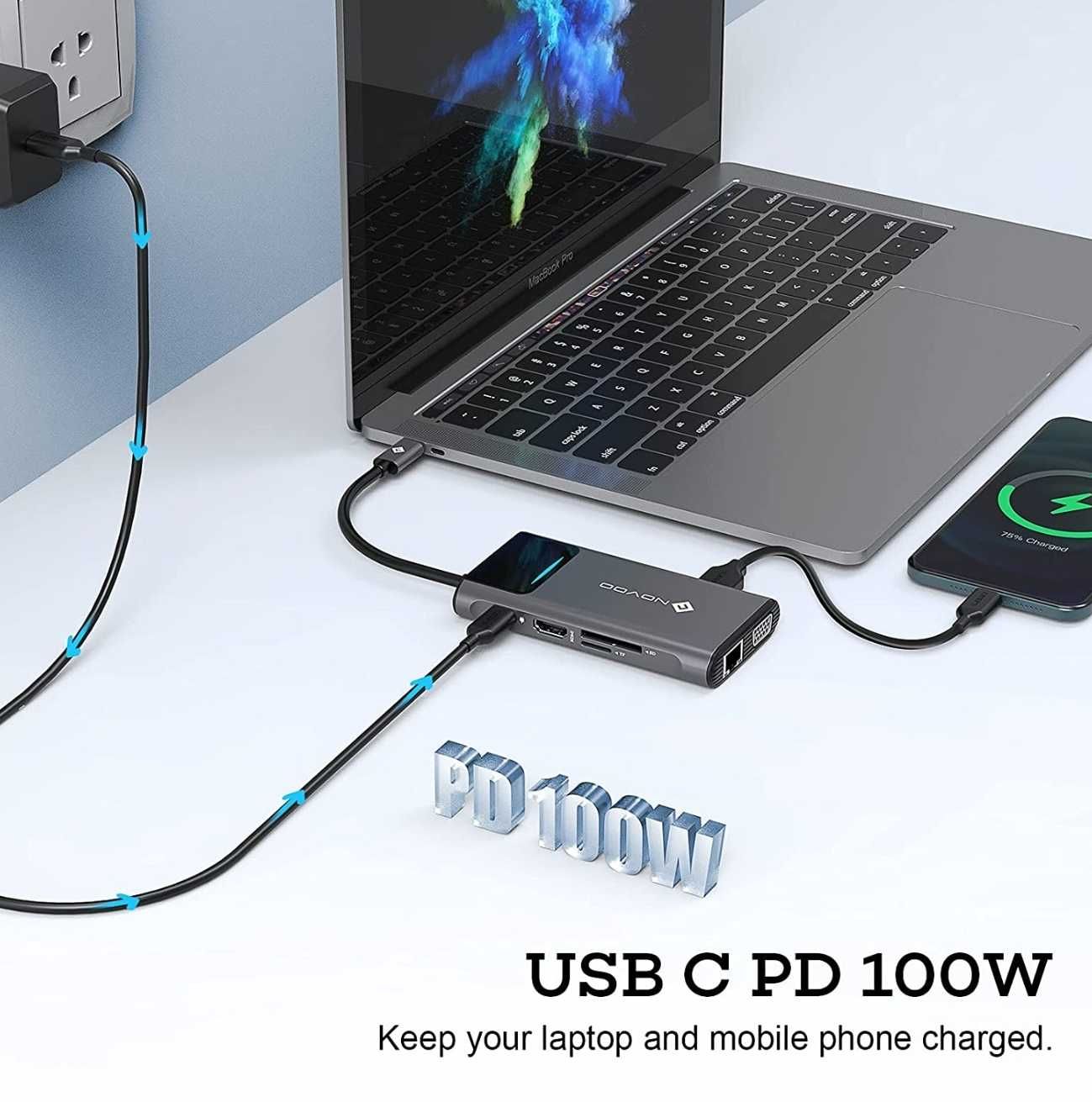 Промо! USB C 9 в 1 докинг станция / хъб - HDMI 4K, VGA USB 3.0 Type C