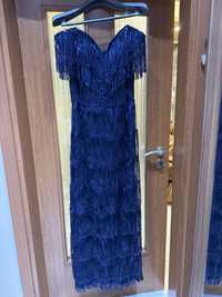 Официална дамска рокля синя с пайети 42 размер