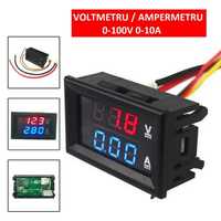 Voltmetru Ampermetru VOLTAMPERMETRU de panou LED Digital 0-100V 0-10A