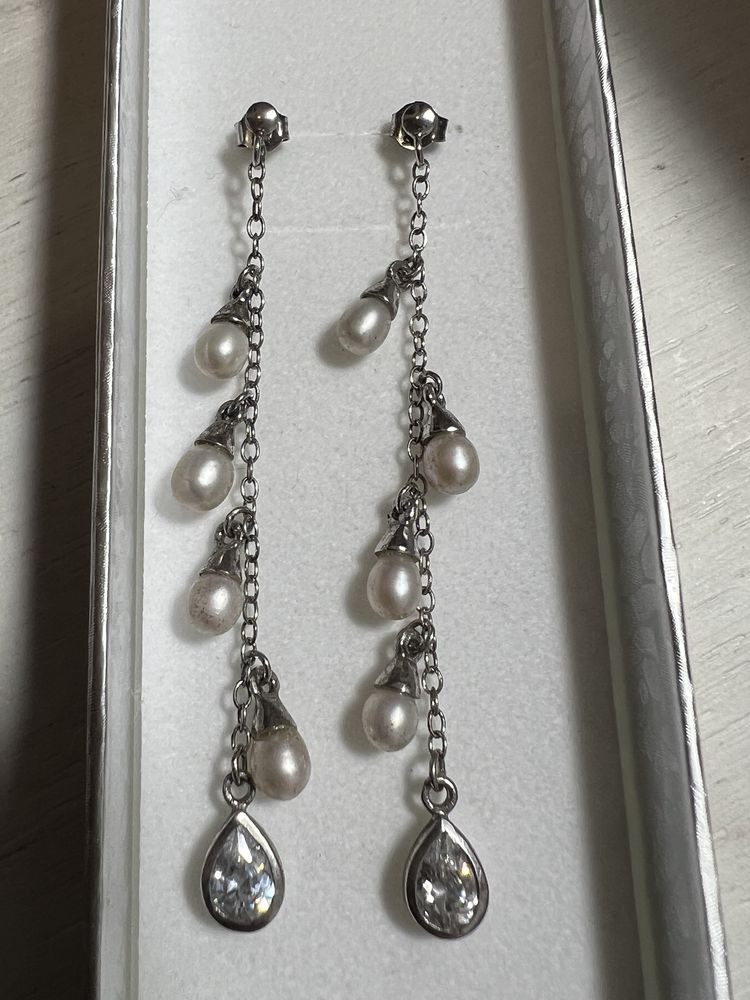 Cercei din argint, perle si zircon
