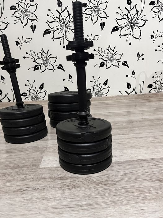 Vând set complet de gantere – 2 bare + 12 discuri!