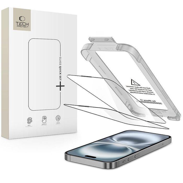 Закалено стъкло tech-protect quick set+ 2-pack за iphone 17 – черна ра