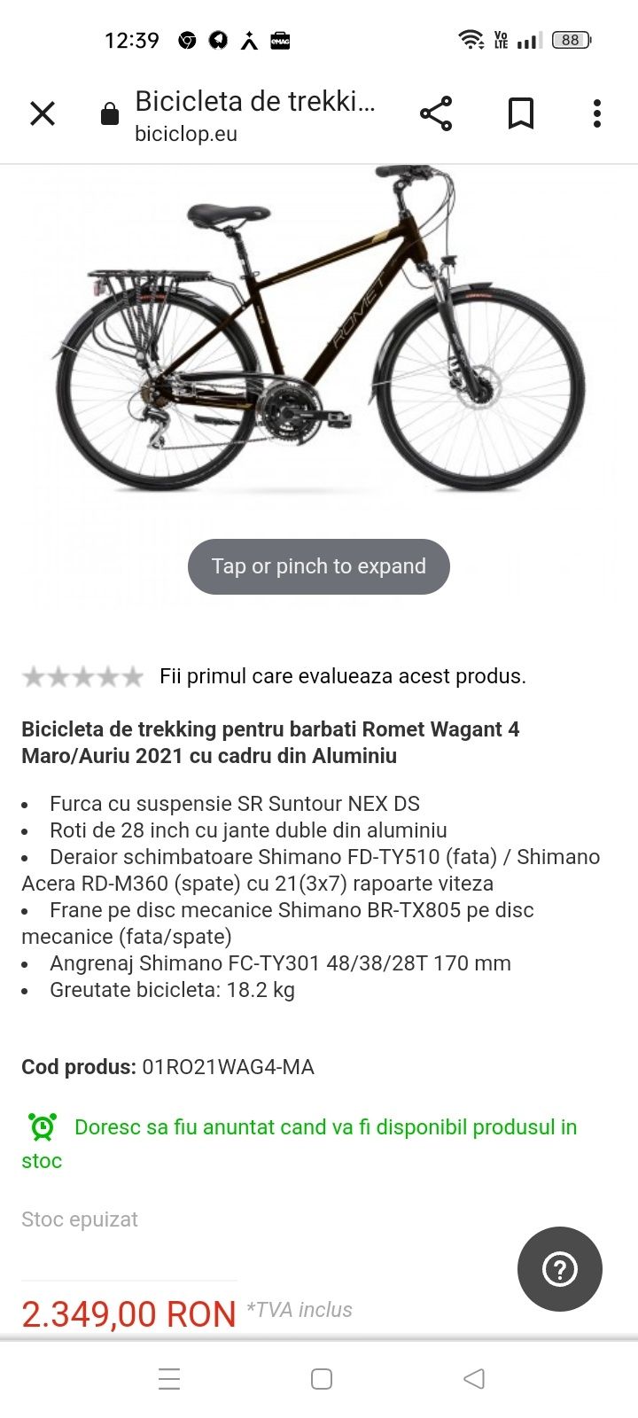 Bicicleta pentru barbati Romet Wagant 4, noua , 50 km parcursi.