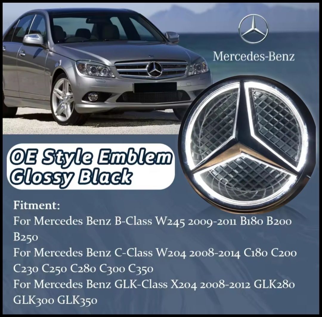 Emblema Logo Mercedes Luminata LED alb Clasa B C GLK  Crom