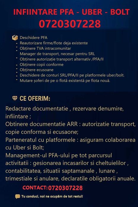 Infiintare firma - pfa uber/bolt