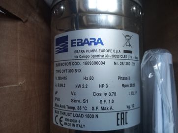 Електродвигател за сондажна помпа Ebara 2.2 киловата 3 фази