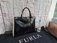 дамска чанта Furla,тъмно синя чанта-естествена кожа