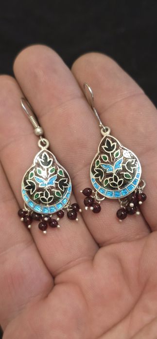Cercei argint email si granate