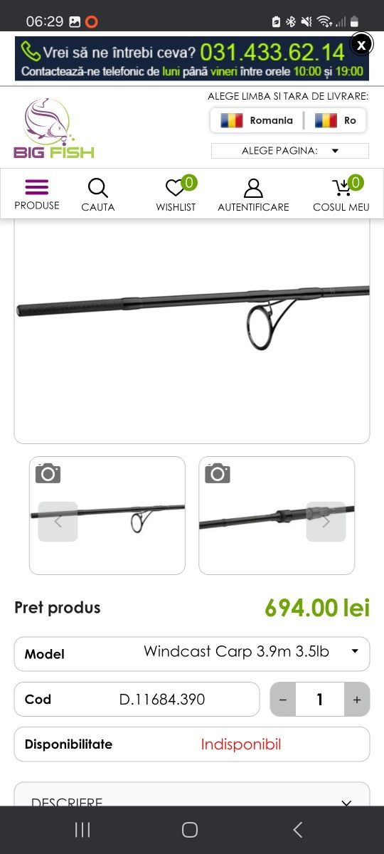 Lanseta crap daiwa windcast 3.90m 3,5lb 2tronsoane