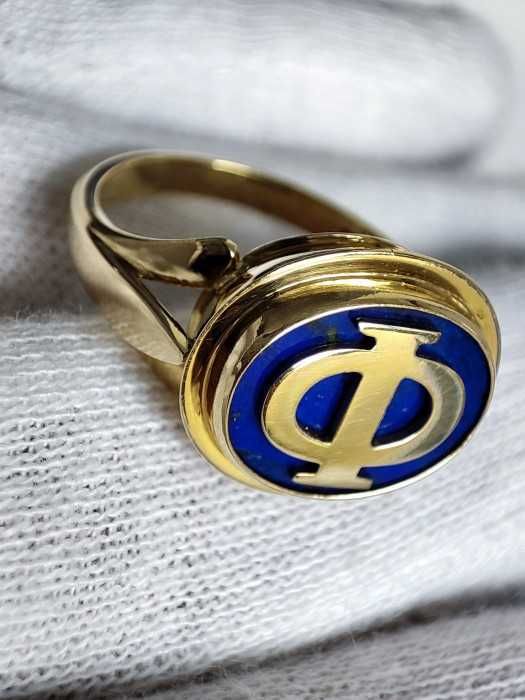 Inel Aur 18K Simbol Phi Φ Cu Lapis Lazuli Unicat ghiul aur barbatesc