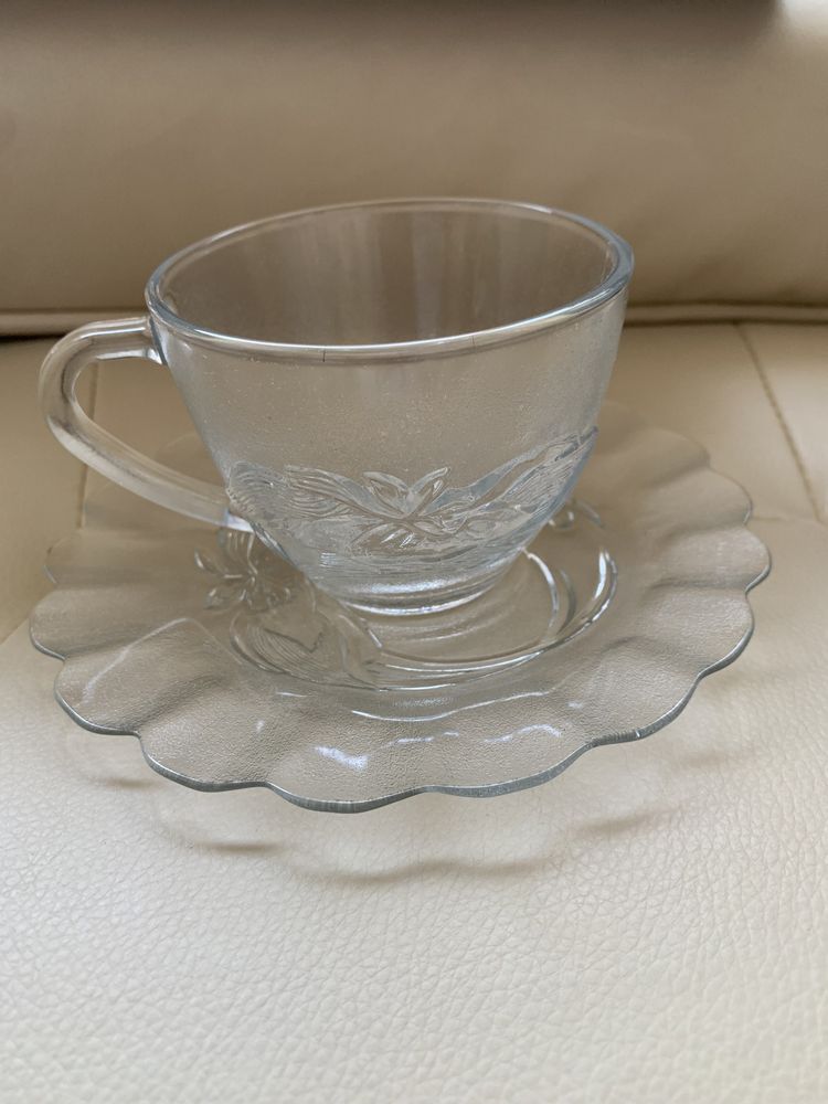 Set ceai/cafea transparent nou, din sticla, nu rosenthal, nu villeroy