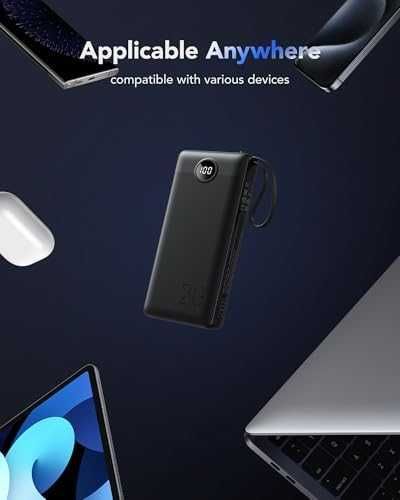 Новa Бърза Power Bank 20000mAh с 4 вградени кабела LCD дисплей Батерия