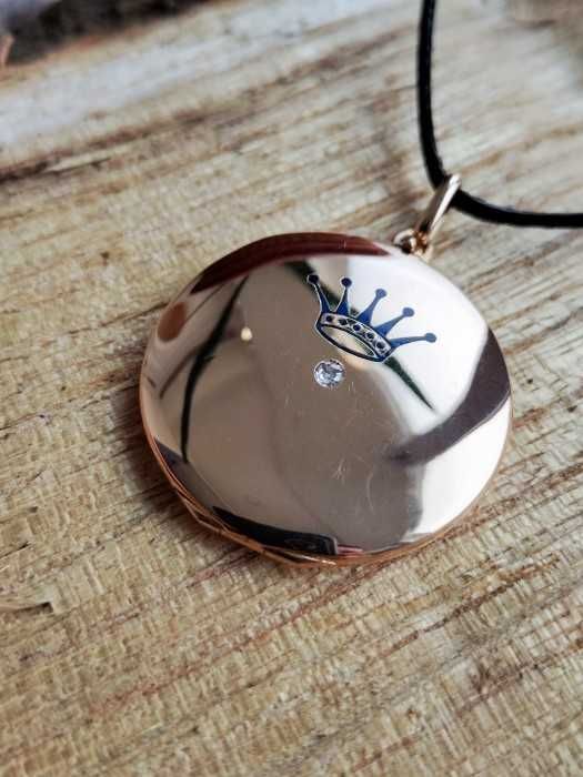 Pandantiv Aur 14K Sfanta Maria Pruncul Isus Email Diamant Poza Dubla