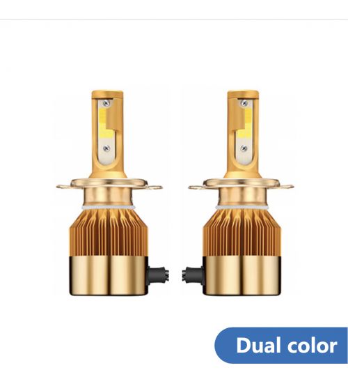 Bec Led H7 sau H4 BICOLOR Galben Si Alb Gheata (Set 2 Bucati)