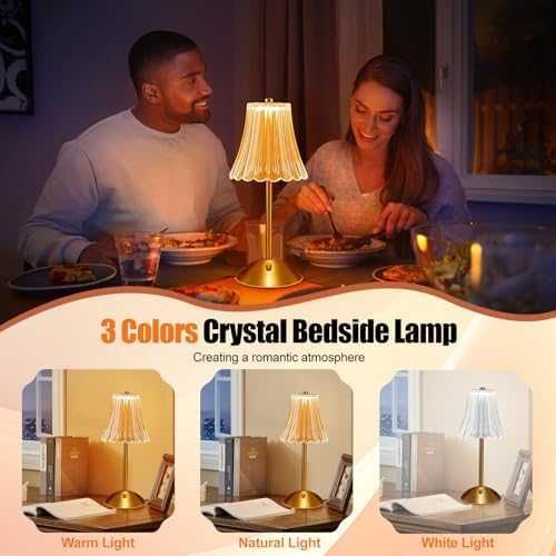 Нова Кристална нощна лампа, преносима с 3 цвята, златиста акумулаторна