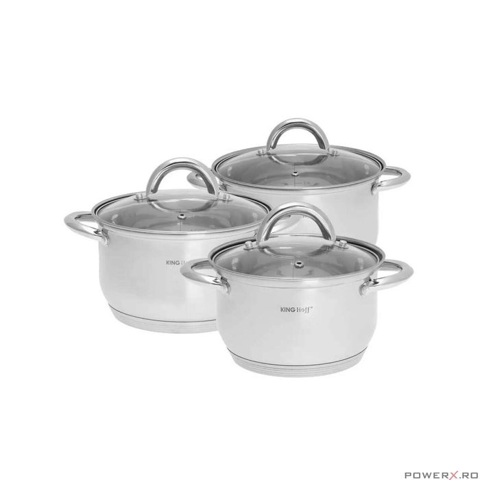 Set de 3 oale din inox cu capac sticla, dimensiuni 16cm, 18cm, 20 cm,