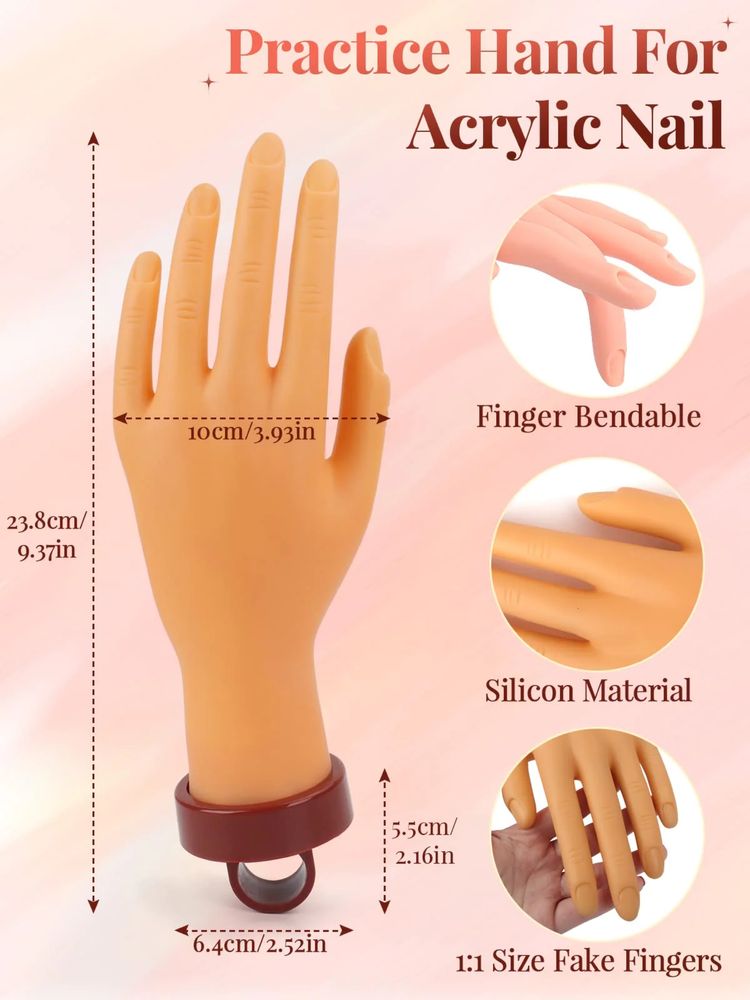 Практическа ръка за маникюр в комплект с удължители/нокти