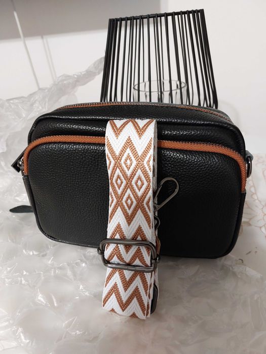 Geanta damă de umăr, negru cu maro