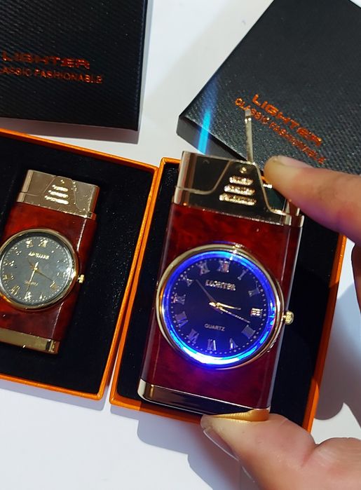 Газовая зажигалка с часами. Зажигалка с подсветкой + часы.  Lighter