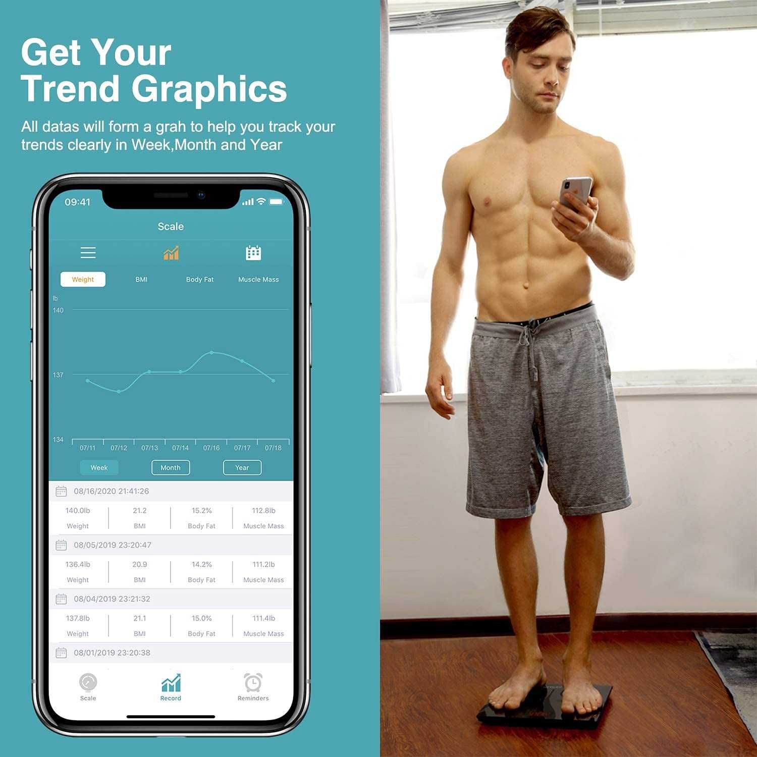 Смарт везна анализатор ZOETOUCH Bluetooth Body Fat Scale