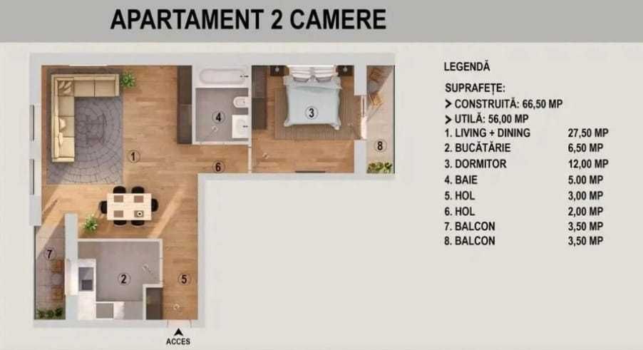 Apartament 2 camere de vanzare Tunari Ilfov
