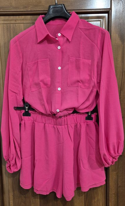 Pantalon fusta cu camasa roz