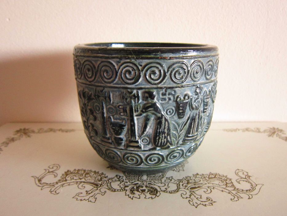 cadou inedit decoratiune vas ceramic portelanat vechi handmade Grecia