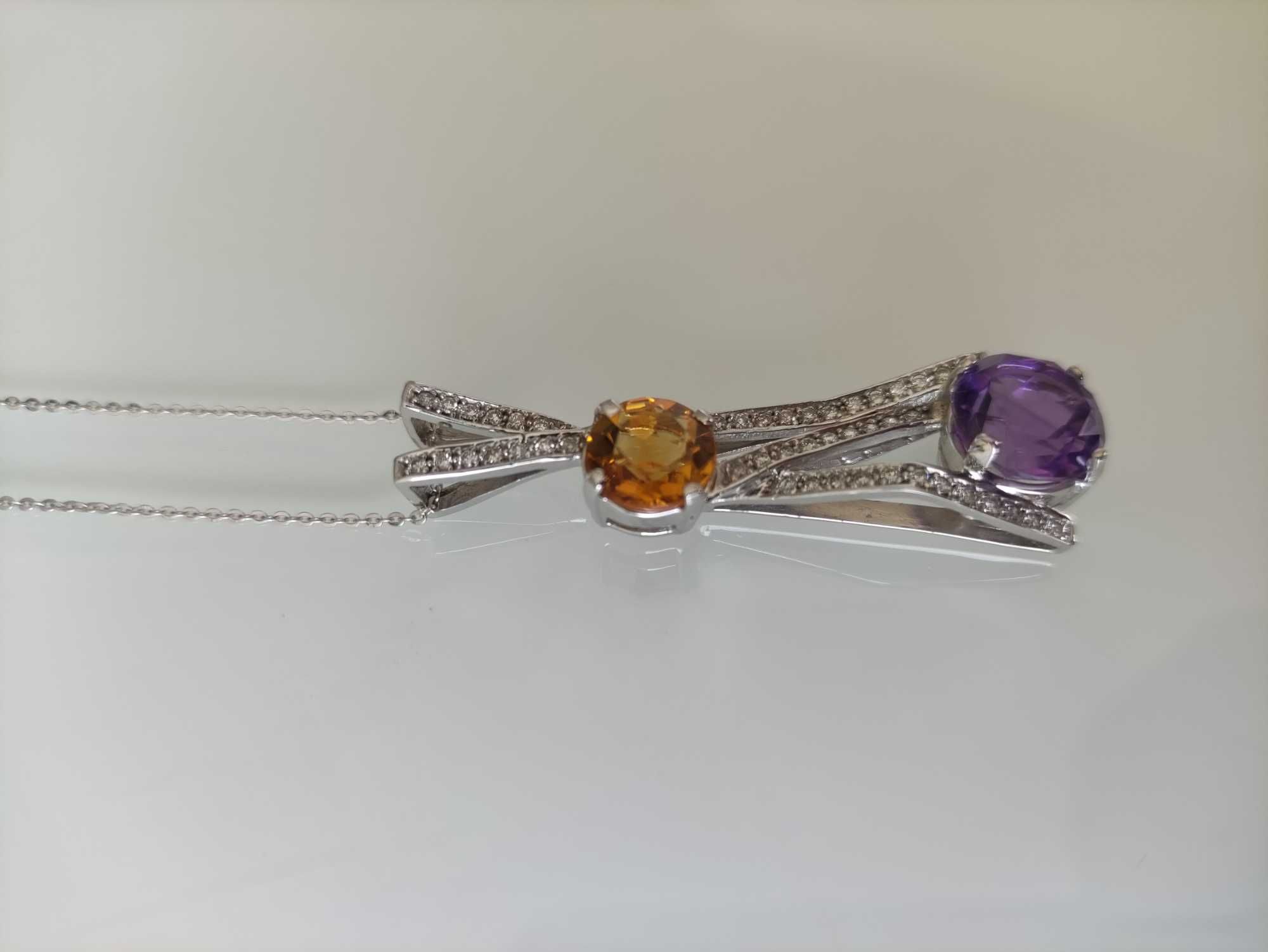 Colier aur 14k cu diamante si amethyst & citrine