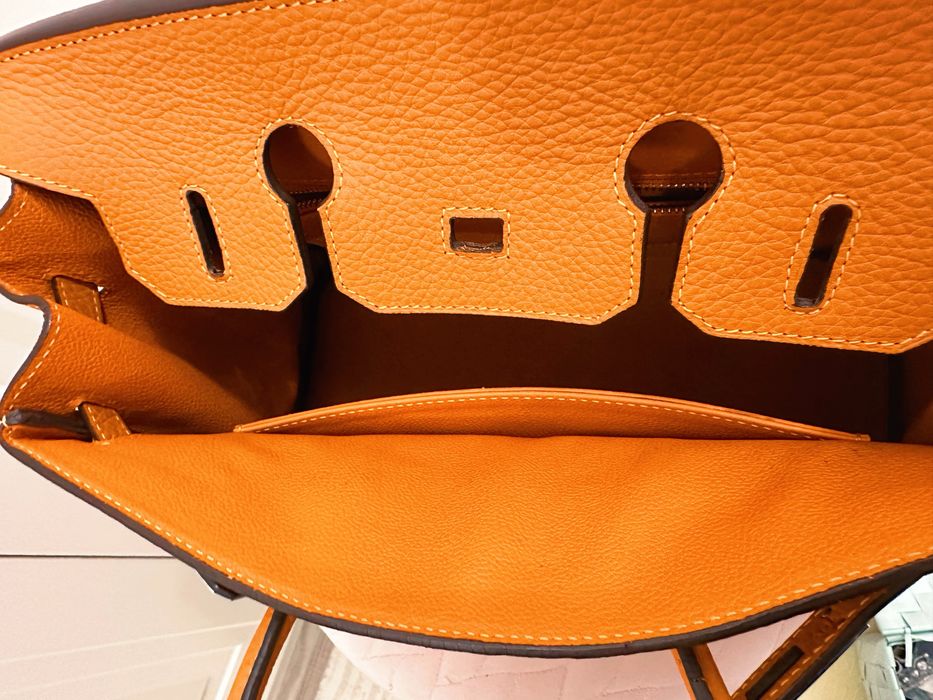 Geantă din piele naturală inspirată de Birkin 30 – portocaliu