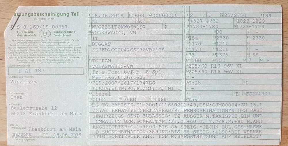 Wv touaran 2019 година