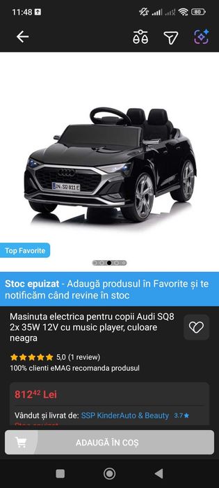 Mașinuță electrica copii cu telecomanda și incarcator