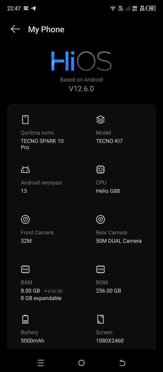 Texno Spark 10 pro xolati ideal