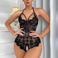 Body sexy crotchless cu benzi elastice