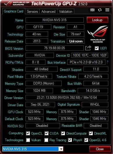 585S.Placa Video NVIDIA NVS 315,1GB DDR3-64Bit,Mufa DMS 59