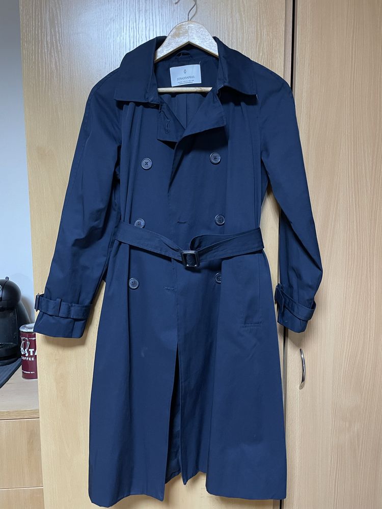 Тъмносин trench coat- Stradivarius
