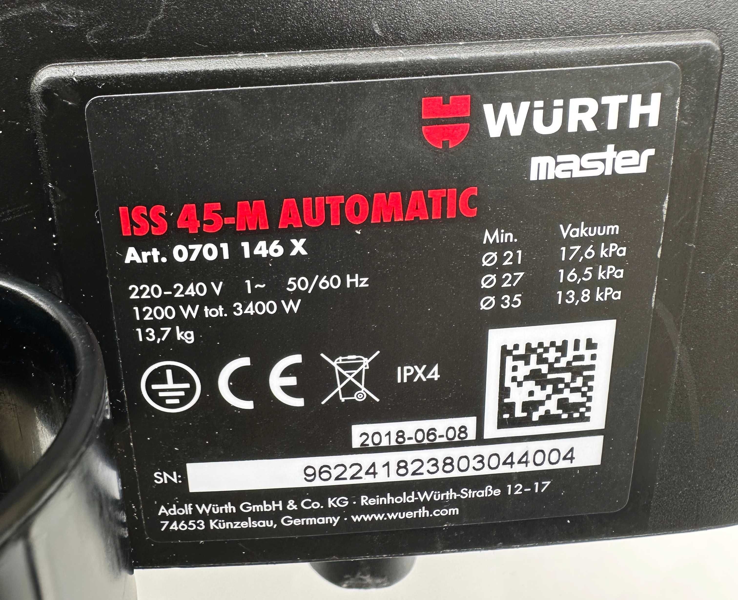 Wurth ISS 45-M Automatic - Професионална прахосмукачка за мокро и сухо