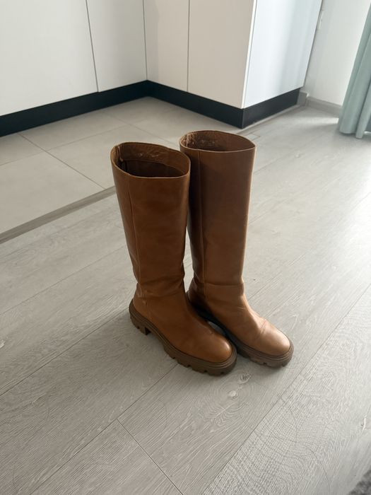 Cizme din piele naturala maro marimea 36 zara