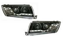 Set faruri tuning Skoda Fabia 1 (6Y) 04.2000-03.2007 stanga/dreapta, tip bec H1+H1, lumini parcare LED, transparent negru