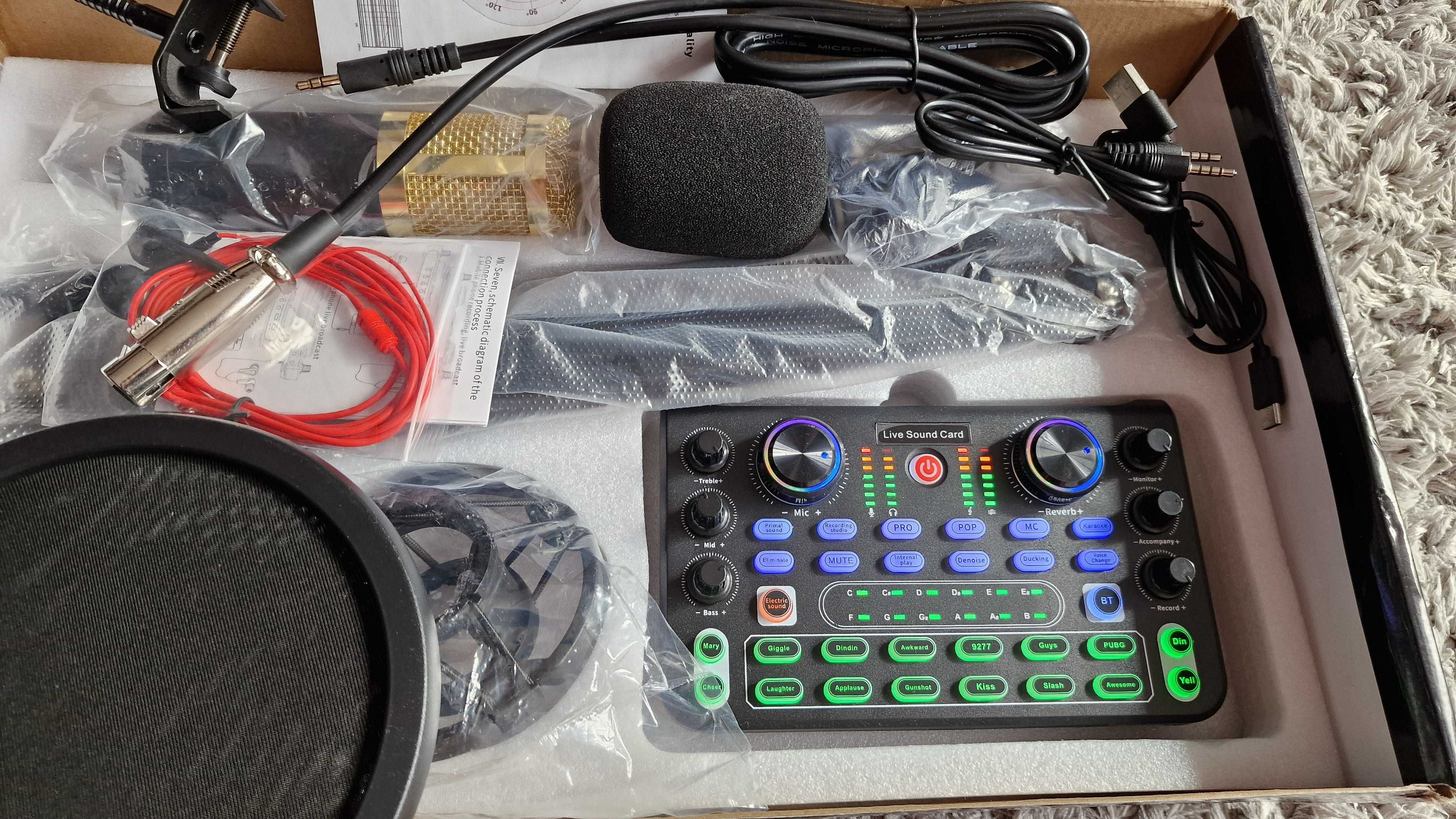 Profesional Condenser Microphone + live sound card BT, produs nou