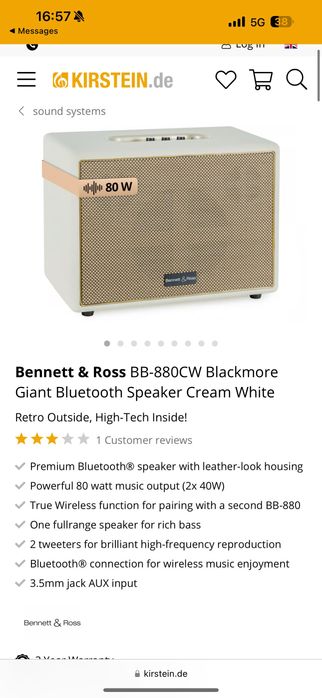 Bennett & Ross BB-880CW Blackmore Giant Bluetooth Speaker Cream White