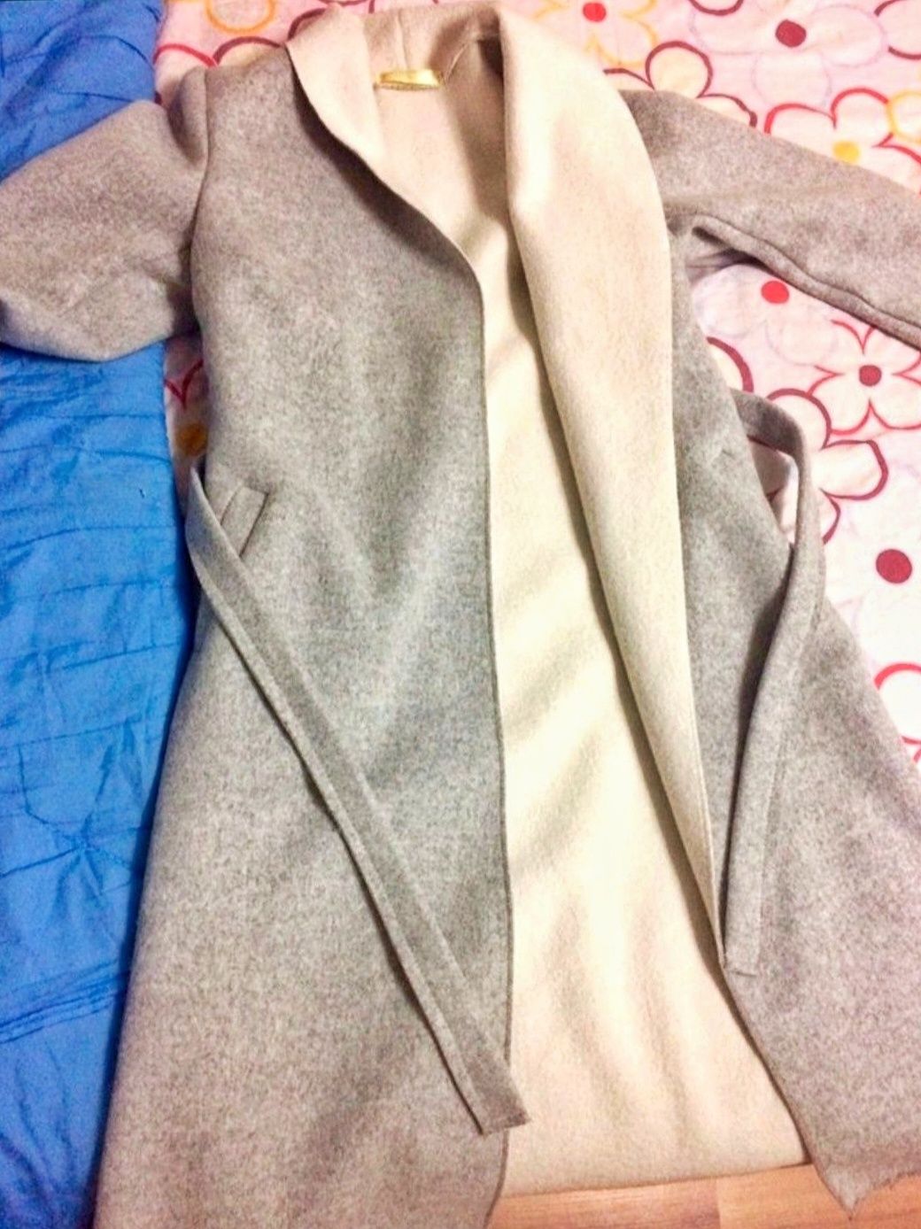 Пальто запах серо—голубой, one size