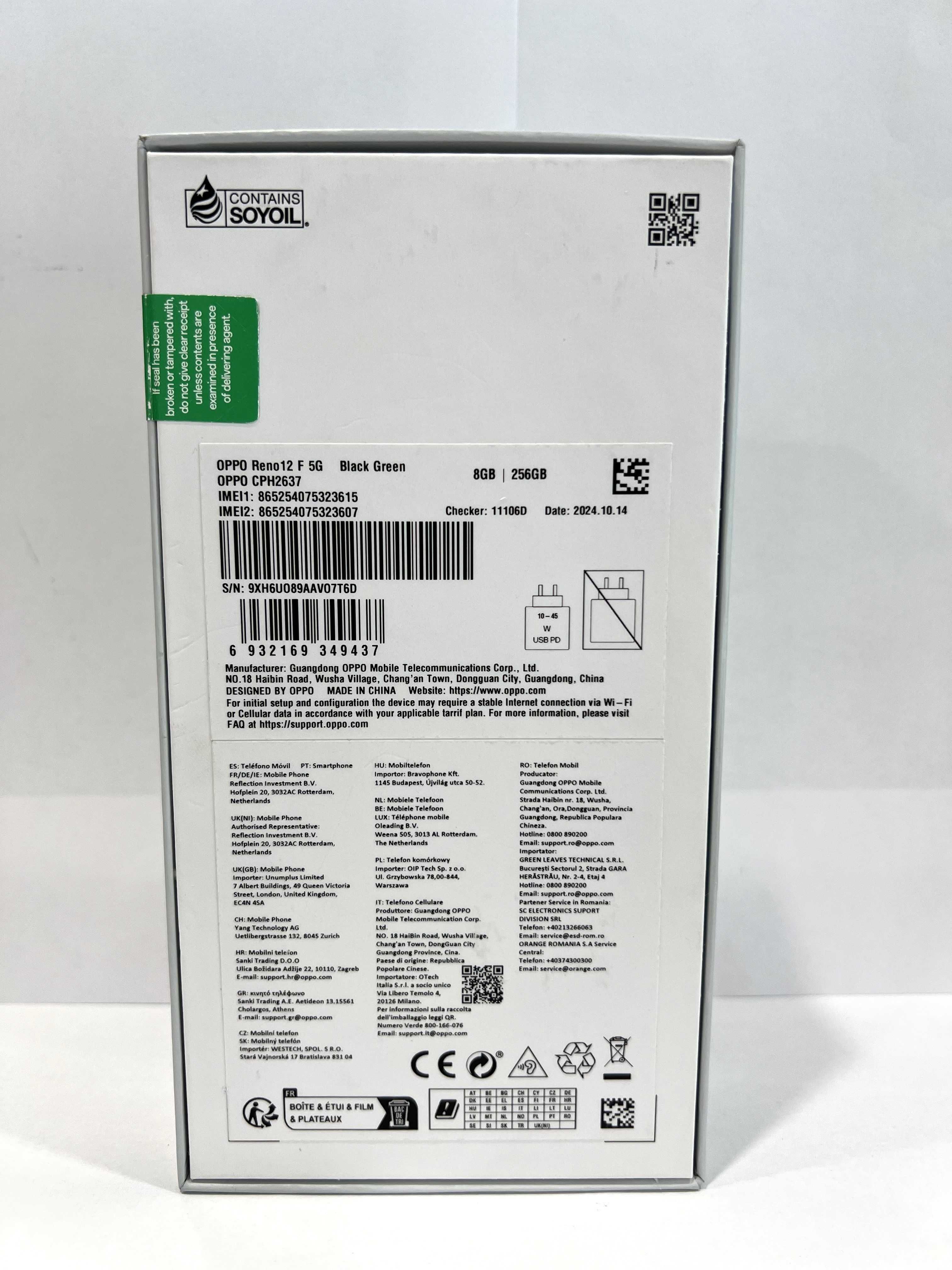 Oppo Reno 12F 5G,256GB/8GB RAM,  Black Green, NOU/Sigilat!
